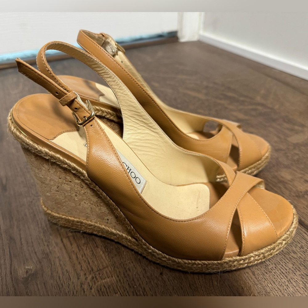 Jimmy Choo Amely Tan Wedge Sandals